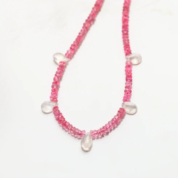 Gorgeous Pink Tourmaline & Moonstone Necklace Unique Handmade Necklace Beautiful
